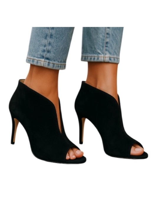 Adrienne Vittadini Shoes - Adrienne Vittadini Peep Toe Split Vamp Heel Booties Black Fine Suede Leather 10